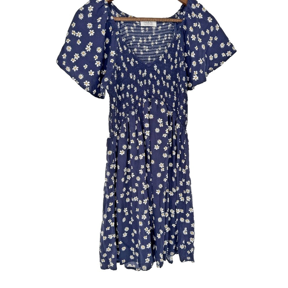 Jolie & Joy L Blue Floral Print Tank Dress Juniors Smocked babydoll cottagecore